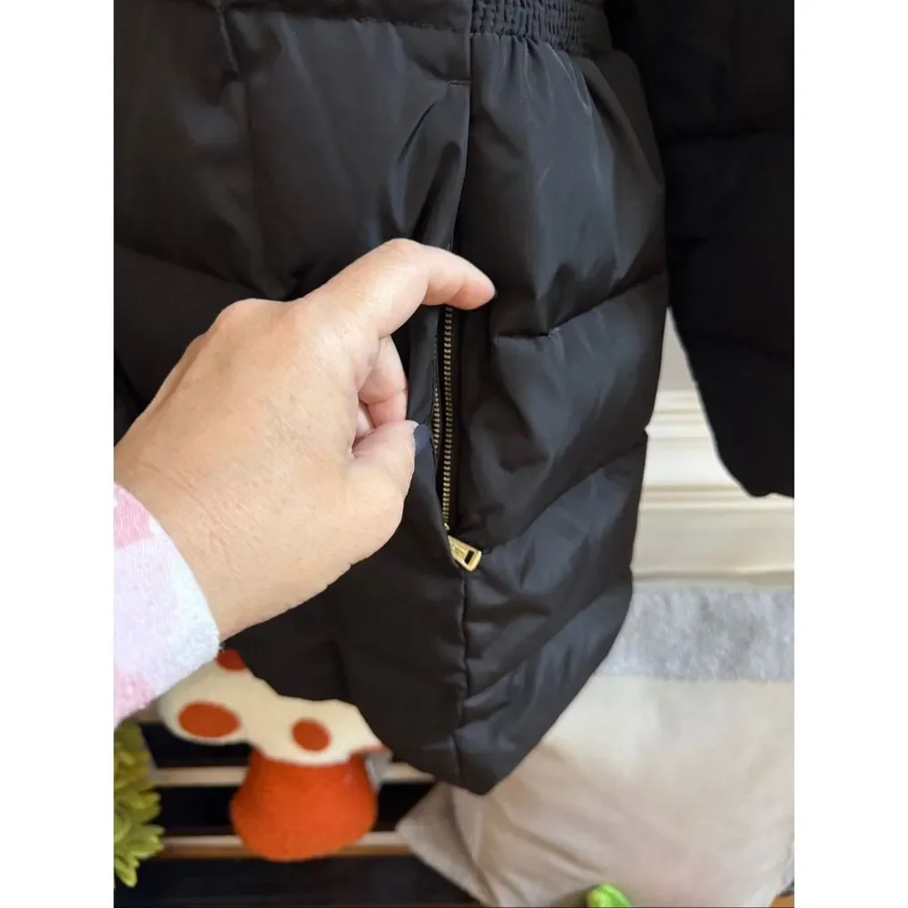 Cole Haan Black Quilted Down Feather Long Hooded Puffer Coat sz 2X EUC - Picture 2 of 9